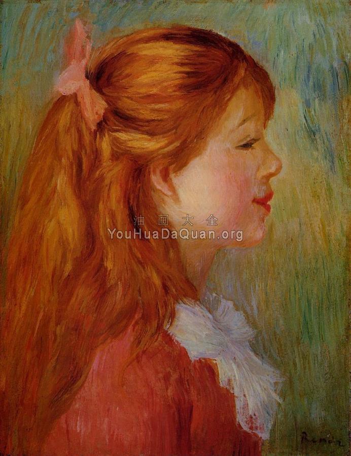 Young Girl with Long Hair in Profile - 皮埃尔·奥古斯特·雷诺阿